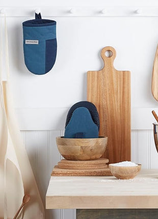 KitchenAid Beacon Two-Tone Non-Slip Mini Oven Mitt Set, Navy/Ink, 5.5"x8", 2 Piece