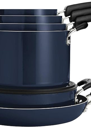 Tramontina Aluminum Non Stick 11-Piece Nesting Pots and Pans Set with Lids - Naval, Kitchen Nonstick Cookware Set, Dishwasher and Oven Safe