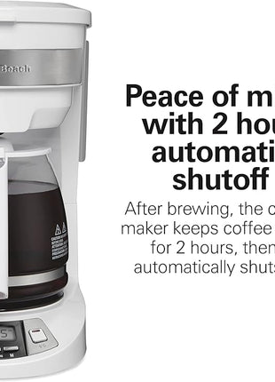 Hamilton Beach 12 Cup Programmable Drip Coffee Maker with 3 Brew Options, Glass Carafe, Auto Pause and Pour, White (46294)