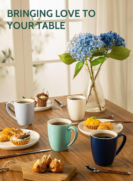 Sweese Porcelain Coffee Mugs - 12 Ounce - Set of 6, Cups for Latte, Hot Tea, Cappuccino, Mocha, Cocoa, Multicolor, Blue Assorted Colors