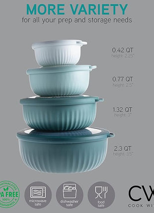 COOK WITH COLOR Prep Bowls with Lids- Wide and Deep Nesting Plastic Small Mixing Bowl Set with Lids, 8 Piece Set - Wide Bowls, Teal