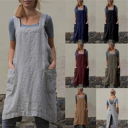 YESDOOD Cotton Linen Apron Cross Back Apron for Women with Pockets Pinafore Dress for Baking Cooking