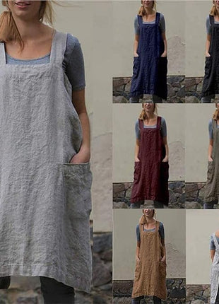 YESDOOD Cotton Linen Apron Cross Back Apron for Women with Pockets Pinafore Dress for Baking Cooking