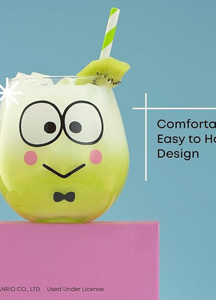 JoyJolt Sanrio Hello Kitty & Friends Hello Sippy Drinking Glasses, 15 oz Stemless Glass Cups Set of 4 ft Hello Kitty Keroppi My Melody Pompompurin, Cute Glasses for Water, Juice, Kawaii Tumbler