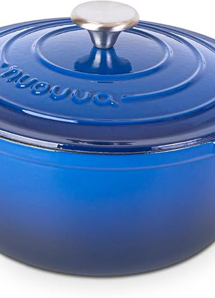 Cast Iron Pot with Lid – Non-Stick Ovenproof Enamelled Casserole Pot, Oven Safe up to 500° F – Sturdy Dutch Oven Cookware – Dark Blue, 5-Quart, 24cm – by Nuovva
