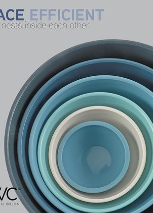 COOK WITH COLOR Mixing Bowls with Lids - 12 Piece Plastic Nesting Bowls Set includes 6 Prep Bowls and 6 Lids, Rhombus Design - Microwave Safe (Blue)