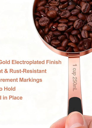 Measuring Cups and Spoons Set, Rose Gold Plated Stainless Steel 10 Piece for Cooking and Baking (5 Cups + 5 Spoons RoseGold)