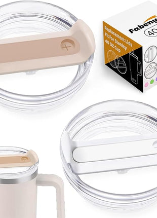 40 OZ Tumbler Lid Replacement Fit for Stanley Cup, 2 Pack Clear Replacement Lids Fit for Stanley Travel Tumbler, Spill Proof Tumbler Covers for Stanley Cup Accessories (White+Rose Quartz)