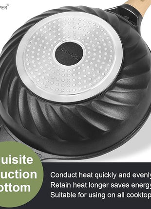 COOKLOVER Nonstick Woks And Stir Fry Pans Die-cast Aluminum Scratch Resistant 100% PFOA Free Induction Wok pan with Lid 12.6 Inch - BK