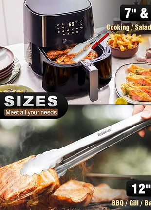 Tongs For Cooking - 7",9" and 12 inch Kitchen Tong Heat Resistant 600 Degrees Stainless Steel Tongs, Heavy Duty Metal Locking Tong, Perfect for Food, BBQ Red Set of 3