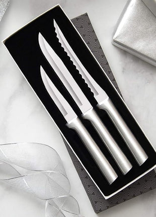 Rada Cutlery 3-Piece Cooking Essentials Knife Gift Set (S49), Stainless Steel Hollow Ground Blades, Made in USA, Silver Handles