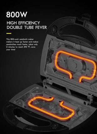 Yabano Sandwich Maker, 3 in 1 Waffle Maker, Toaster and Electric Panini Press Grill with Non-stick Coating Plate, Easy to Clean, Heating Up Fast