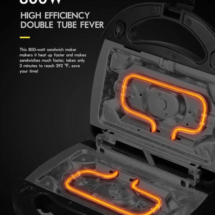 Yabano Sandwich Maker, 3 in 1 Waffle Maker, Toaster and Electric Panini Press Grill with Non-stick Coating Plate, Easy to Clean, Heating Up Fast