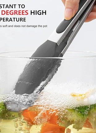 NileHome 4 Pack Silicone Spatula and Grilling Tongs Kitchen Utensils with Silicone Brush Heat Resistant BPA-free Rubber Spatula for Scraping, Baking, Cooking, Mixing-Black