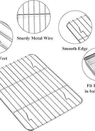 Wildone Baking Sheet with Rack Set [2 Sheets + 2 Racks], Stainless Steel Cookie Pan baking Tray with Cooling Rack, Size 9 x 7 x 1 Inch, Non Toxic & Heavy Duty & Easy Clean