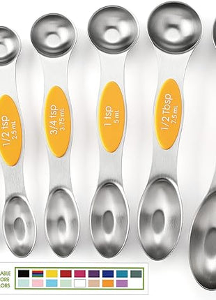 Spring Chef Stainless Steel Magnetic Measuring Spoons Set of 8 with Leveler, Dual Sided Metal Teaspoon & Tablespoon Measuring Spoons, Kitchen Gadgets for Baking & Cooking, Fits in Spice Jars - Mango