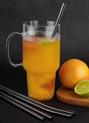 Tomorotec 11 Inch Stainless Steel Reusable Drinking Straws 14PCS & 2 Cleaning Brushes Set with Curved & Straight Designs, Compatible with 30oz Stanley Tumblers, Dishwasher Safe, BPA-Free (Black)