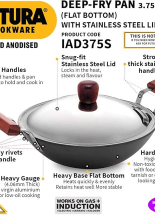 Hawkins Futura Hard Anodised Deep-Fry Pan 3.75 L, 30 cm, 4.06 mm with SS Lid and Induction Compatible Base (Black)