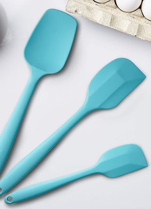 Silicone Spatula 3-piece Set, Ergonomic Handle High Heat-Resistant Spatulas, Non-stick Rubber Spatulas with Stainless Steel Core, Light Blue
