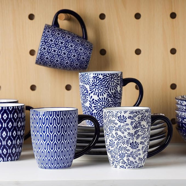 Selamica Ceramic Dinnerware Sets for 6, 24 Piece Plates and Bowls Sets, Scratch Resistant Dishes Set-Dishwasher & Microwave & Oven Safe, Vintage Blue A