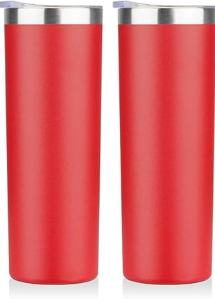 HASLE OUTFITTERS 20 oz Skinny Tumblers Bulk Set, Stainless Steel Insulated Slim Tumblers with Lids, Reusable Double Wall Travel Coffee Mugs, Durable Powder Coated Travel Water Cups(Red, 4)