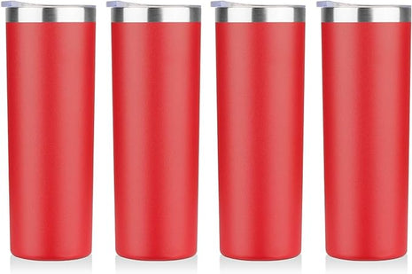 HASLE OUTFITTERS 20 oz Skinny Tumblers Bulk Set, Stainless Steel Insulated Slim Tumblers with Lids, Reusable Double Wall Travel Coffee Mugs, Durable Powder Coated Travel Water Cups(Red, 4)