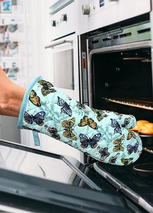 Oven Mitts Cotton Fashion Cute Butterfly Design 1pair Heat Resistant Oven Gloves Safe Cooking Baking Grilling Barbecue Machine Washable Pot Holders (Butterfly)