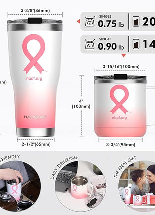 HAUSHOF 20 oz Tumbler, Stainless Steel and Double Wall Insulated Tumbler with Lid-Pink Ribbon for Birthday Christmas Gifts
