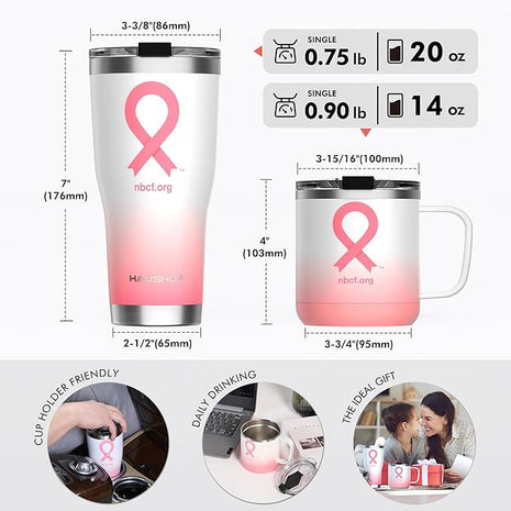 HAUSHOF 20 oz Tumbler, Stainless Steel and Double Wall Insulated Tumbler with Lid-Pink Ribbon for Birthday Christmas Gifts