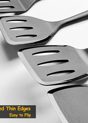 Silicone Spatula Set, 600°F Heat Resistant Silicone Spatula Turner Flipper for Cooking, Non Stick and Non Scratch Kitchen Utensils for Eggs & Fish, 2 Pack, Black