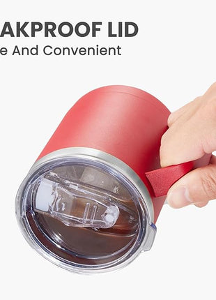 MEWAY 12oz Coffee Mug With Handle 2 Pack Bulk,Stainless Steel Insulated Travel Tumblers With Sliding Lid,Double Wall Vacuum Camping Cup for Hot & Cold Drinks Tea (Red,Set of 2)