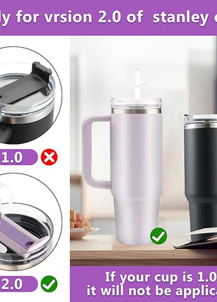 4Sets Silicone Spill Proof Stopper for Stanley 40/30 oz The Quencher H2.0 Flowstate Tumbler with Handle for Stanley Cup Accessories Include Straw Cover Cap Round Leak Stopper Square Spill Stopper