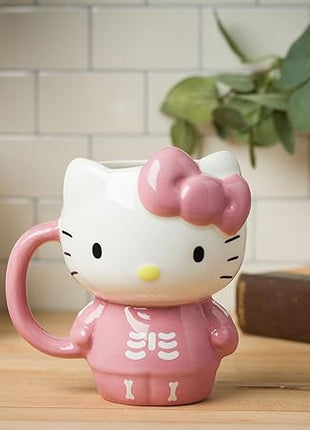 Silver Buffalo Sanrio Hello Kitty Halloween Spooky Pink Skeleton Costume Ceramic 3D Sculpted Mug, 20 Ounces