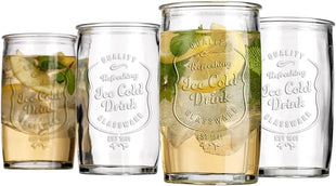 Glaver's Drinking Glasses Set of 4, Vintage Italian Style – Elegant 20 Oz Clear Tumbler Glassware Set– Genuine Artisan-Made for, Refreshing Drinks, Beverages, Cocktails.