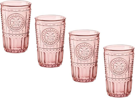 Bormioli Rocco Romantic Set Of 4 Tumbler Glasses, 11.5 Oz. Colored Crystal Glass, Cotton Candy Pink, Made In Italy.
