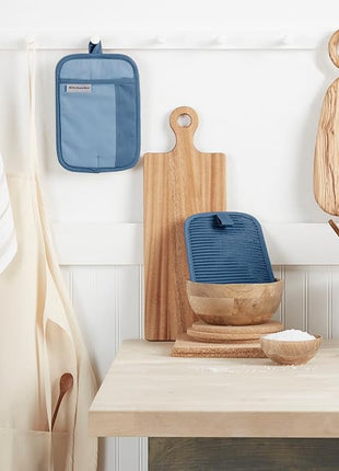 KitchenAid Beacon Two-Tone Non-Slip Pot Holder Set, Blue Velvet/Blue Heaven, 7"x10", 2 Piece