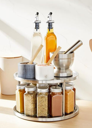 Juvale 2-Tier Lazy Susan Spice Rack Organizer for Cabinet - 10.5 in, Stainless Steel - Kitchen Countertop Organizer & Spice Carousel for Pantry Organization