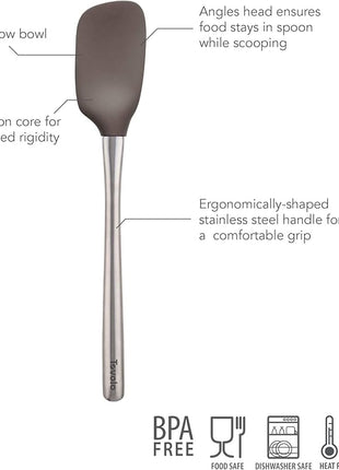 Tovolo Flex-Core Stainless Steel Handled Spoonula Spatula Spoon, Ergonomic Grip, Dishwasher Safe, Charcoal