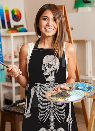 Britimes Skeleton Rock Skull Halloween Apron Home Kitchen Cooking Baking Gardening for Women Men with Pockets 32x28 inch
