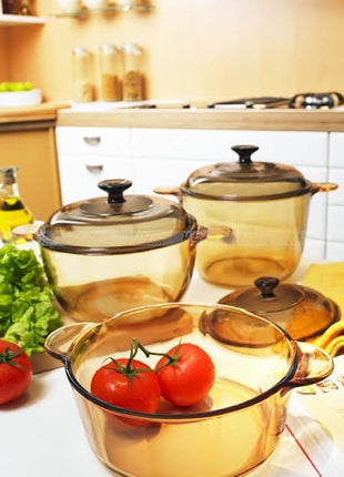 VISIONS 6pc Cook Pot Set with Glass Covers, Amber