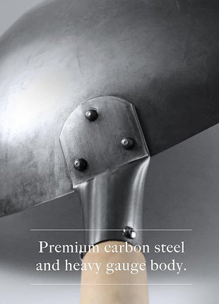 Mammafong Round Bottom 14-inch Traditional Carbon Steel Wok Pan - Authentic Hand Hammered Woks and Stir Fry Pans - Pow Wok with no chemical coating