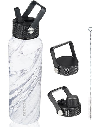 BJPKPK Insulated Water Bottles with Straw Lid, 40oz Stainless Steel Water Bottles with 3 Lids, BPA Free Leakproof Thermo, Tumblers, Cups for Sports, Gym- Marble Frozen