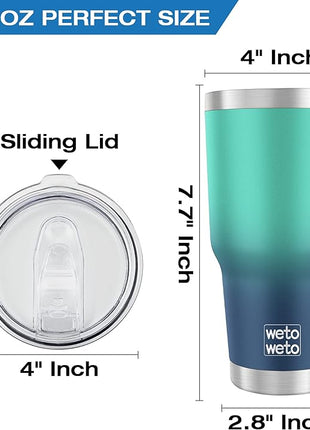 WETOWETO 30oz Tumbler, Stainless Steel Vacuum Insulated Water Coffee Tumbler Cup, Double Wall Powder Coated Spill-Proof Travel Mug Thermal Cup for Home Outdoor (Green-Blue Gradient, 1 Pack)
