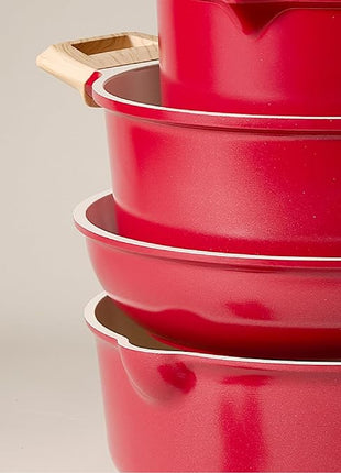 CAROTE 14 Pcs Ceramic Cookware Set, Pots and Pans Set Non Stick with Ceramic Coating, Induction Kitchen Sets, Red