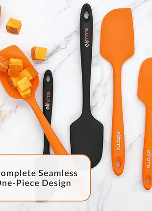 Elihome Chef Series 3 Piece Silicone Spatula Set - 600°F Heat Resistant Non Stick Rubber Kitchen Scraper Spatulas for Cooking, Baking, and Mixing – BPA Free and LFGB Certified Silicone (Orange)