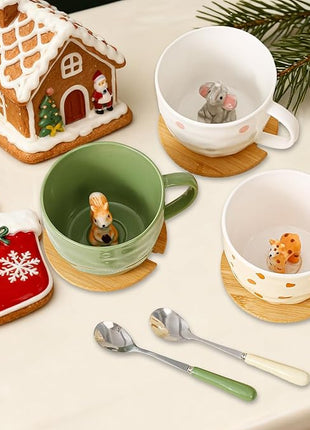 Squirrel Gifts for Women Men Cute Squirrel Ceramic Mug Hidden 3D Animal Inside Unqiue Coffee Mug Tea Cup with Lid Spoon Cool Stuff Home Decor Christmas Birthday Gifts for Her Friends Sisters Besties