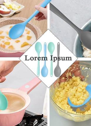 4 Pieces Small Silicone Nonstick Mixing Spoons, High Heat Resistant,Cooking Baking Spoons Set, Cooking Spoon for Mixing, Baking, Stirring, Turning, Scraping for Kitchen