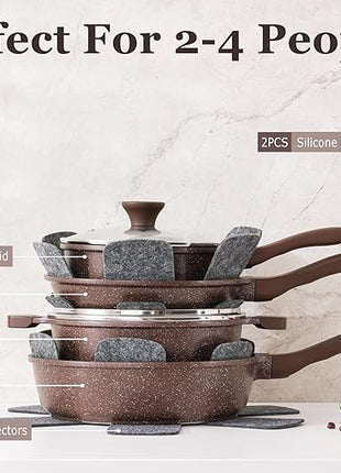 SENSARTE Nonstick Cookware Set 13-Piece, Healthy Pots and Pans Set Kitchen Cooking Set with Stay-Cool Handles, Silicone Utensils and Pot Protectors, PFOA Free