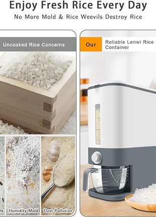 22-25 Lbs Rice Dispenser, Large Cereal Dry Food Storage Containers with Measuring Cup,BPA-Free Household for Kitchen Pantry Organization-Grey