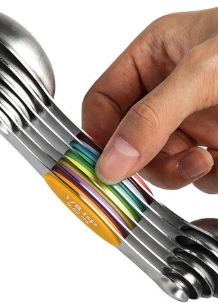 Magnetic Measuring Spoons Set Stainless Steel Stackable Dual Sided Teaspoons and Tablespoons for Measuring Dry and Liquid Ingredients Set of 6